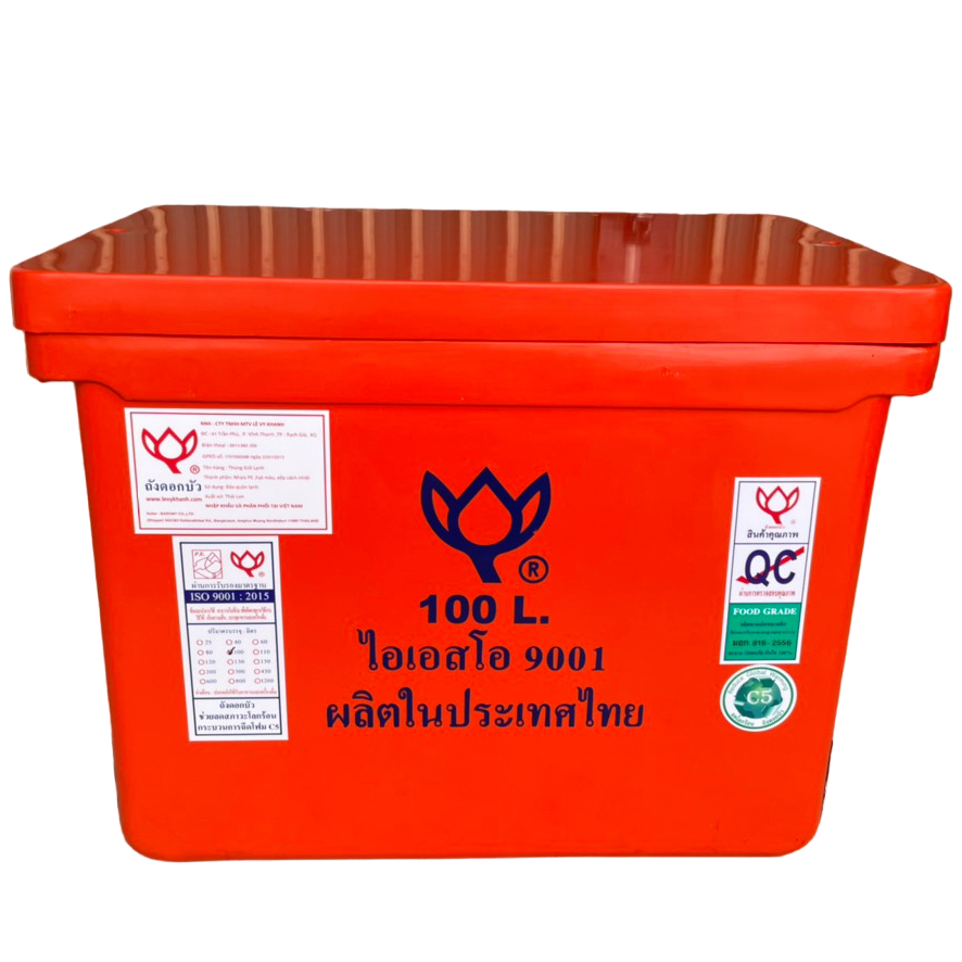 Thùng Nhựa Cách Nhiệt Thái Lan 100 Lít Không Chân(Hoa Sen)